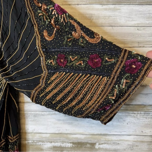 Judith Ann Creations Vintage Beaded Duster Jacket Coat 1980s Silk Designer Art - Picture 10 of 13